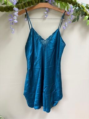 VTG Y2K Slip Dress Nightie in Deep Teal Satin Coquette